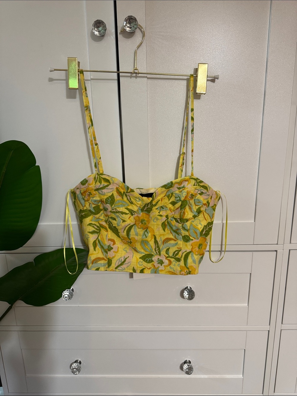 Zara Yellow Floral Sweetheart Crop Top
